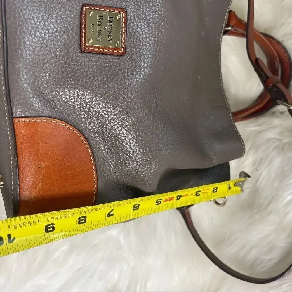 Dooney & Bourke Brenna Gray pebble Leather satchel tanTrim & Strap bonus pouch.